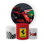 Kit Capa Painel Redondo + Trio Cilindros Decoração Festa Aniversário Fórmula 1 