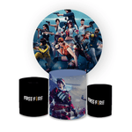 Kit Capa Painel Redondo + Trio Cilindros Decoração Festa Aniversário Jogo Free Fire
