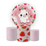 Kit Capa Painel Redondo + Trio Cilindros Decoração Festa Aniversário Infantil Frutinhas Morango 