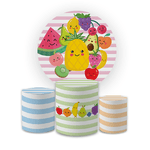 Kit Capa Painel Redondo + Trio Cilindros Decoração Festa Aniversário Infantil Frutinhas Quitanda 