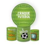 Kit Capa Painel Redondo + Trio Cilindros Decoração Festa Aniversário Infantil Futebol 