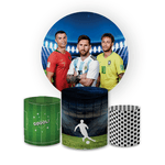 Kit Capa Painel Redondo + Trio Cilindros Decoração Festa Aniversário Infantil Futebol 