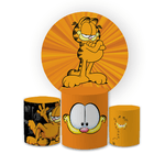 Kit Capa Painel Redondo + Trio Cilindros Decoração Festa Aniversário Desenho Filme Garfield