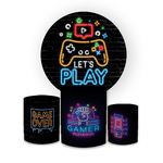 Kit Capa Painel Redondo + Trio Cilindros Decoração Festa Aniversário Infantil Game 