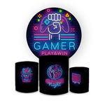 Kit Capa Painel Redondo + Trio Cilindros Decoração Festa Aniversário Infantil Game 