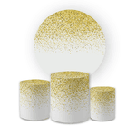 Kit Capa Painel Redondo + Trio Cilindros Decoração Festa Aniversário Glitter Degradê Branco e Dourado