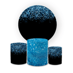 Kit Capa Painel Redondo + Trio Cilindros Decoração Festa Aniversário Glitter Degradê Azul e Preto