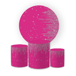 Kit Capa Painel Redondo + Trio Cilindros Decoração Festa Aniversário Glitter Degradê Rosa e Prata