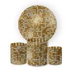 Kit Capa Painel Redondo + Trio Cilindros Decoração Festa Aniversário Glitter Lantejoulas Dourado e Prata