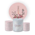 Kit Capa Painel Redondo + Trio Cilindros Decoração Festa Aniversário Gratidão Rosa