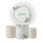 Kit Capa Painel Redondo + Trio Cilindros Decoração Festa Aniversário Gratidão Verde