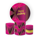 Kit Capa Painel Redondo + Trio Cilindros Decoração Festa Aniversário Happy Birthday Preto e Rosa