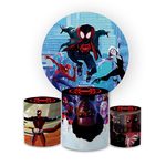 Kit Capa Painel Redondo + Trio Cilindros Decoração Festa Aniversário Infantil Tema Menino Homem Aranha 