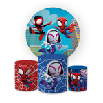 Kit Capa Painel Redondo + Trio Cilindros Decoração Festa Aniversário Infantil Tema Menino Homem Aranha Baby