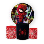 Kit Capa Painel Redondo + Trio Cilindros Decoração Festa Aniversário Infantil Tema Menino Homem Aranha Baby 