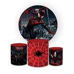 Kit Capa Painel Redondo + Trio Cilindros Decoração Festa Aniversário Infantil Tema Menino Homem Aranha 