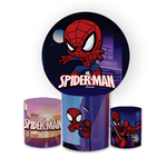 Kit Capa Painel Redondo + Trio Cilindros Decoração Festa Aniversário Infantil Tema Menino Homem Aranha Baby 