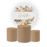 Kit Capa Painel Redondo + Trio Cilindros Decoração Festa Aniversário Gratidão Ripado 