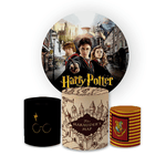 Kit Capa Painel Redondo + Trio Cilindros Decoração Festa Aniversário Filme Harry Potter