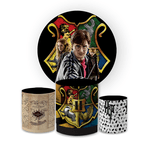 Kit Capa Painel Redondo + Trio Cilindros Decoração Festa Aniversário Filme Harry Potter 