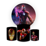 Kit Capa Painel Redondo + Trio Cilindros Decoração Festa Aniversário Infantil Tema Menino Homem de Ferro