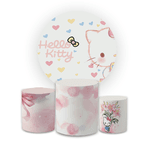 Kit Capa Painel Redondo + Trio Cilindros Decoração Festa Aniversário Infantil Tema Hello Kitty