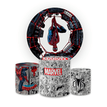 Kit Capa Painel Redondo + Trio Cilindros Decoração Festa Aniversário Infantil Tema Menino Homem Aranha 