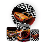 Kit Capa Painel Redondo + Trio Cilindros Decoração Festa Aniversário Infantil Tema Menino Carros Hotwheels 