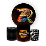 Kit Capa Painel Redondo + Trio Cilindros Decoração Festa Aniversário Infantil Tema Menino Carros Hotwheels 