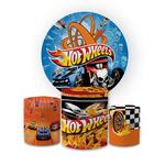 Kit Capa Painel Redondo + Trio Cilindros Decoração Festa Aniversário Infantil Tema Menino Carros Hotwheels 
