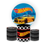 Kit Capa Painel Redondo + Trio Cilindros Decoração Festa Aniversário Infantil Tema Menino Carros Hotwheels 