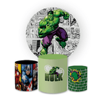 Kit Capa Painel Redondo + Trio Cilindros Decoração Festa Aniversário Infantil Tema Menino O Incrível Hulk 