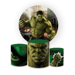Kit Capa Painel Redondo + Trio Cilindros Decoração Festa Aniversário Infantil Tema Menino O Incrível Hulk 