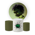 Kit Capa Painel Redondo + Trio Cilindros Decoração Festa Aniversário Infantil Tema Menino O Incrível Hulk 