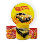 Kit Capa Painel Redondo + Trio Cilindros Decoração Festa Aniversário Infantil Tema Menino Carros Hotwheels 