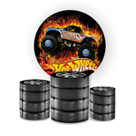 Kit Capa Painel Redondo + Trio Cilindros Decoração Festa Aniversário Infantil Tema Menino Carros Hotwheels 
