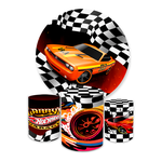 Kit Capa Painel Redondo + Trio Cilindros Decoração Festa Aniversário Infantil Tema Menino Carros Hotwheels 