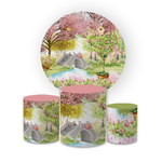 Kit Capa Painel Redondo + Trio Cilindros Decoração Festa Aniversário Infantil Tema Menina Jardim Encantado 