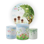 Kit Capa Painel Redondo + Trio Cilindros Decoração Festa Aniversário Infantil Tema Menina Jardim Encantado 