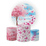 Kit Capa Painel Redondo + Trio Cilindros Decoração Festa Aniversário Infantil Tema Menina Jardim Encantado 