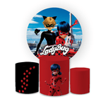 Kit Capa Painel Redondo + Trio Cilindros Decoração Festa Aniversário Tema Os Miraculous Ladybug 