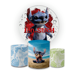 Kit Capa Painel Redondo + Trio Cilindros Decoração Aniversário Lilo & Stitch Desenho Live Action
