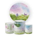 Kit Capa Painel Redondo + Trio Cilindros Decoração Festa Aniversário Infantil Tema Menina Jardim Encantado 