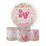 Kit Capa Painel Redondo + Trio Cilindros Decoração Festa Aniversário Infantil Tema Menina Jardim Encantado 