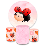 Kit Capa Painel Redondo + Trio Cilindros Decoração Festa Aniversário Infantil Tema Menina Joaninha