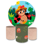 Kit Capa Painel Redondo + Trio Cilindros Decoração Festa Aniversário Infantil Tema Menina Joaninha 