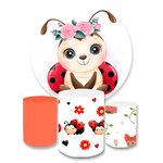 Kit Capa Painel Redondo + Trio Cilindros Decoração Festa Aniversário Infantil Tema Menina Joaninha 