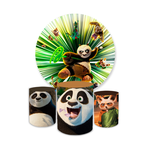 Kit Capa Painel Redondo + Trio Cilindros Decoração Festa Aniversário Tema Kung Fu Panda 