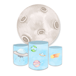 Kit Capa Painel Redondo + Trio Cilindros Decoração Festa Aniversário Infantil Tema Lua 