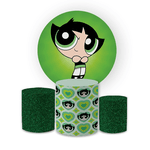 Kit Capa Painel Redondo + Trio Cilindros Decoração Festa Aniversário Infantil Tema As Meninas Super Poderosas Docinho